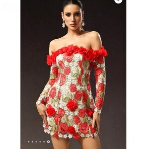 Red Floral Off-Shoulder Dress
